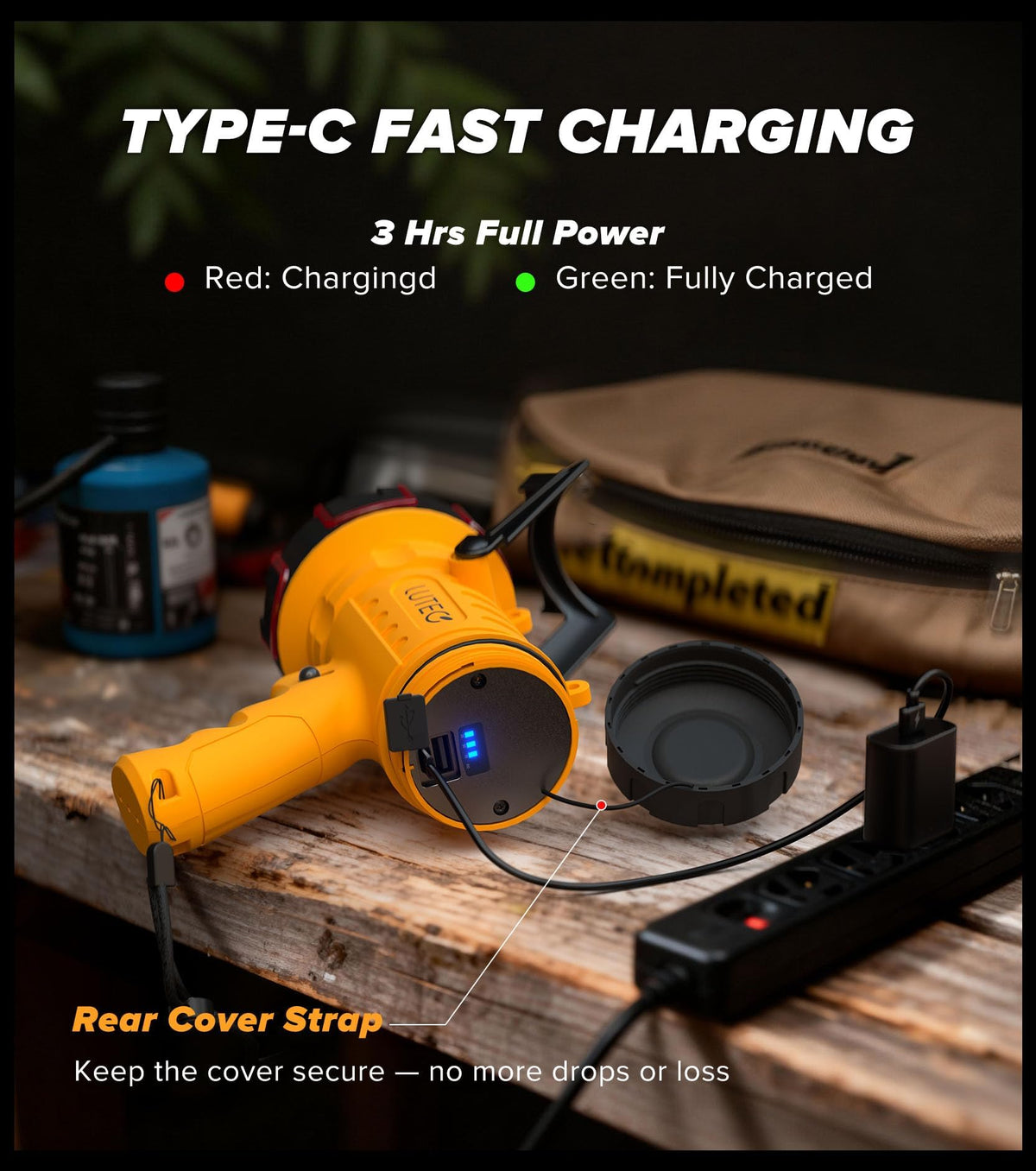 LUTEC spotlight with red light filter preserving night vision during tasks.