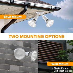 LUTEC flood light installed on wall or eave for porch and garage lighting.