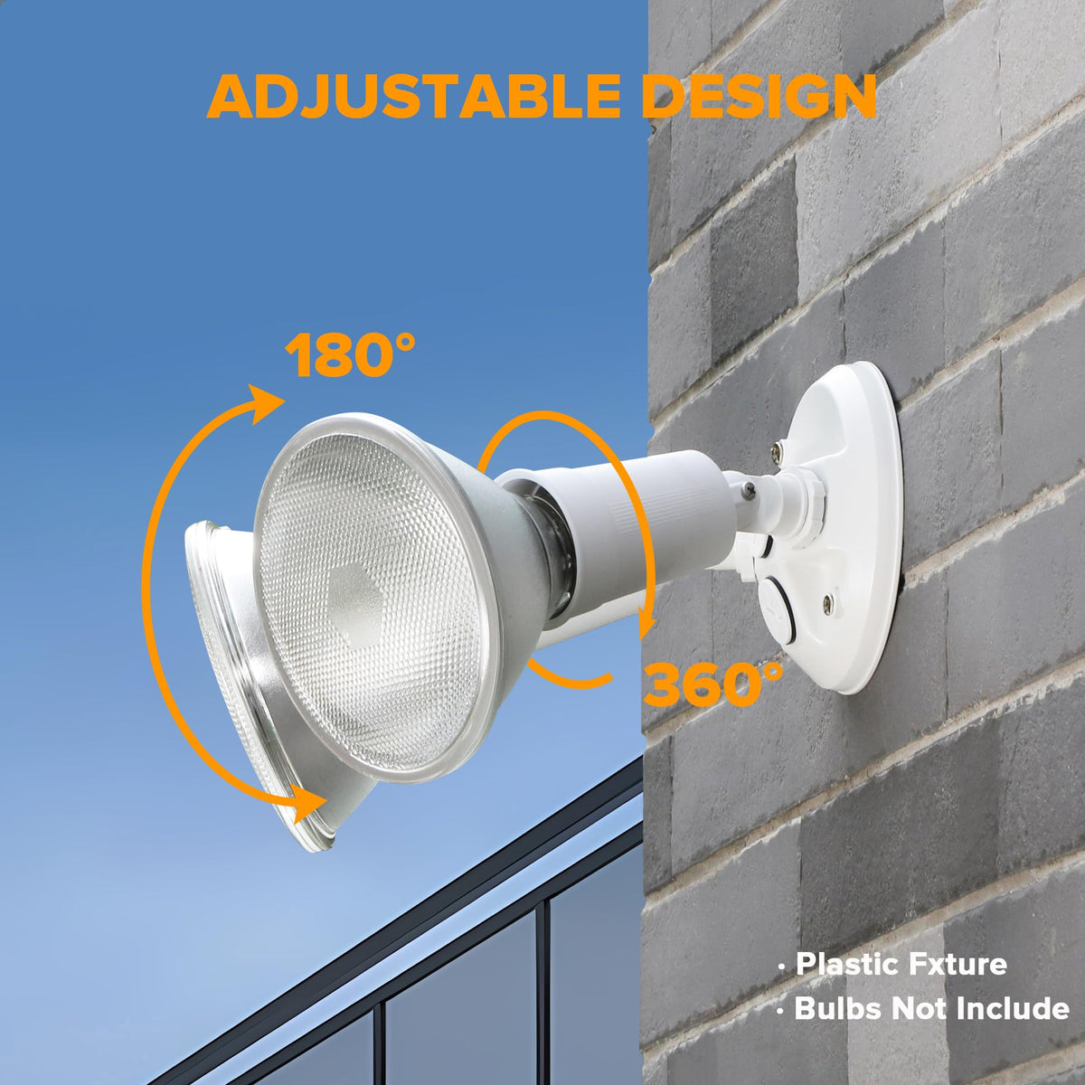 LUTEC waterproof exterior flood light ready for wall or eave mounting with hardware.