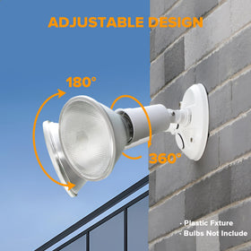 LUTEC waterproof exterior flood light ready for wall or eave mounting with hardware.