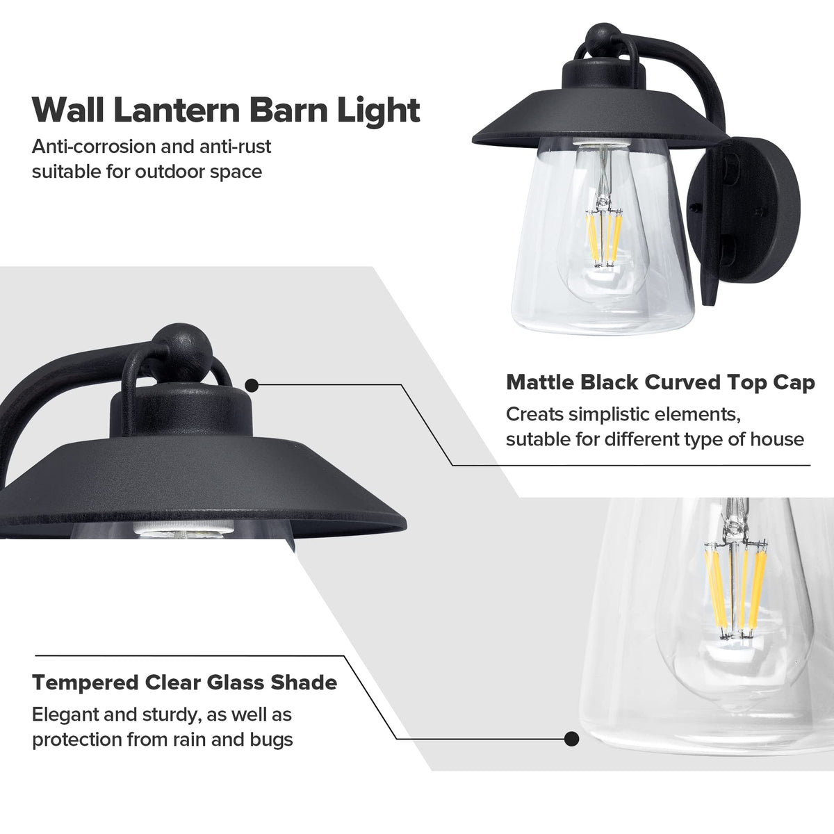 LUTEC waterproof wall lamp with clear glass for exterior porches and patios