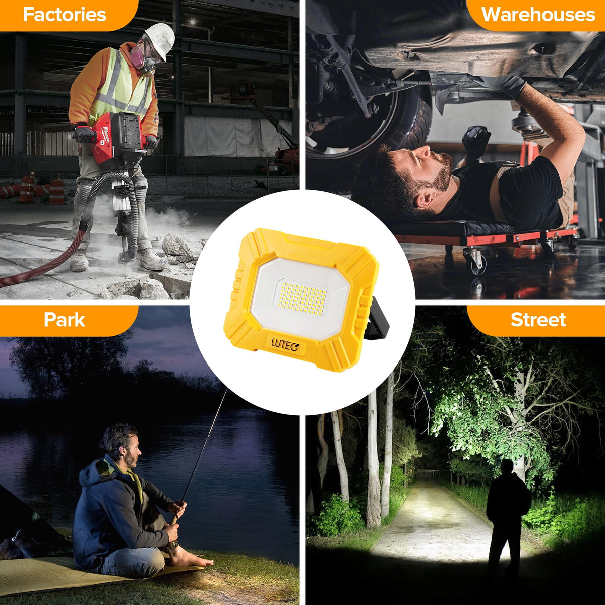LUTEC yellow housing ensures quick identification during tasks.