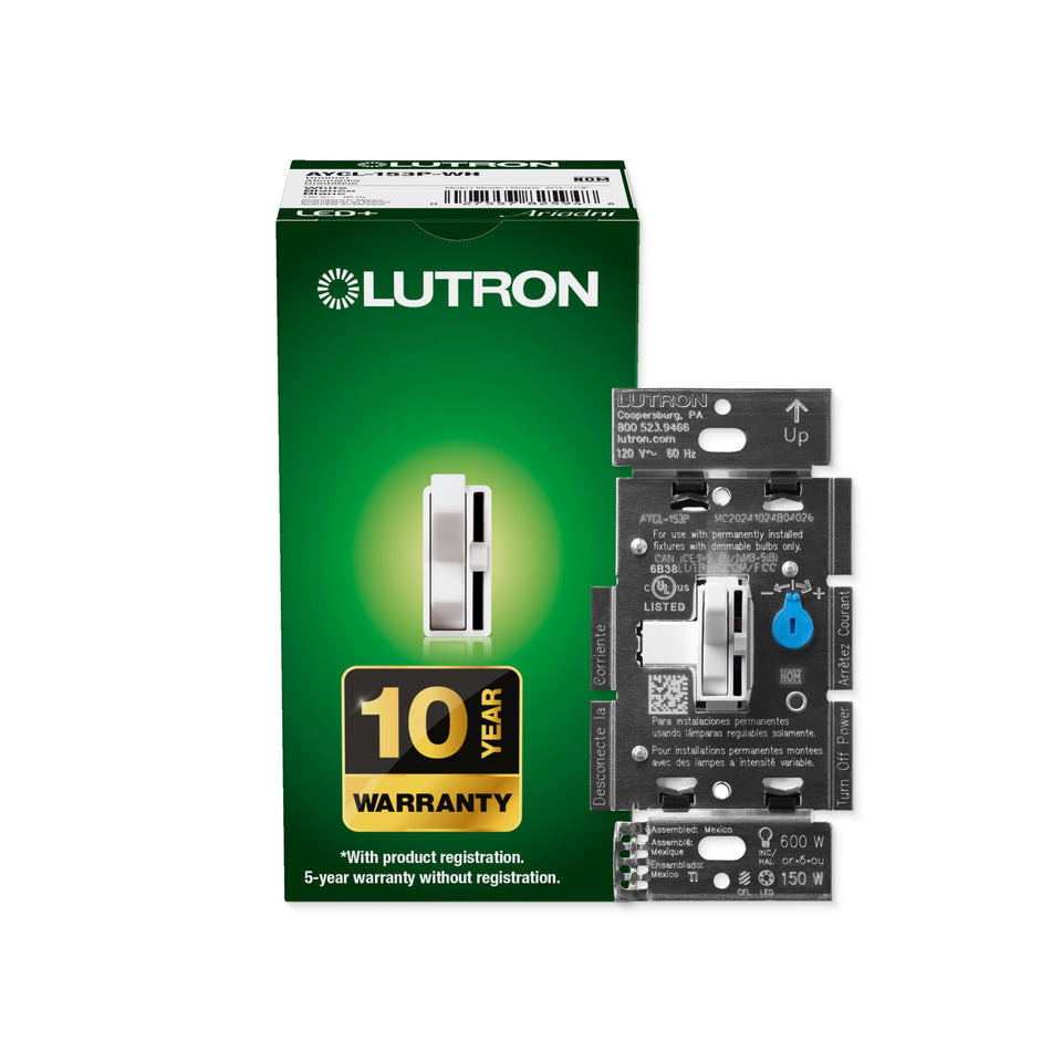 Lutron Ariadni LED+ dimmer switch front view for flicker-free lighting control.