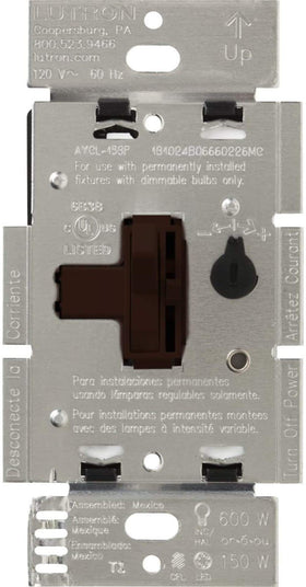 Lutron Ariadni LED+ dimmer switch in brown with a smooth on/off toggle.