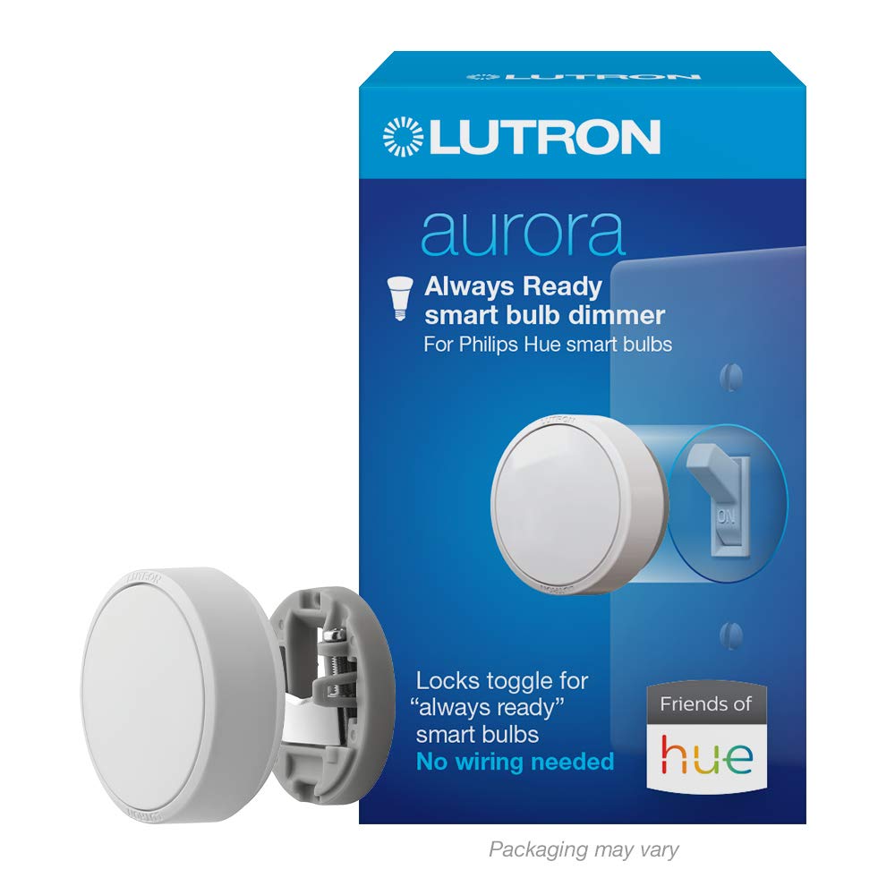 Lutron Aurora dimmer wall-mount controls Philips Hue bulbs without apps.