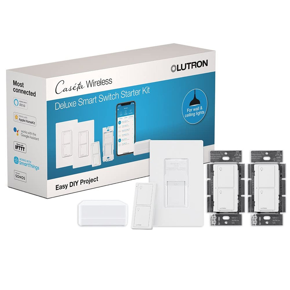 Lutron Caseta deluxe switch on the front porch at dusk for a welcoming entry.