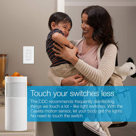 Lutron Caseta motion sensor in garage for convenient hands-free illumination.