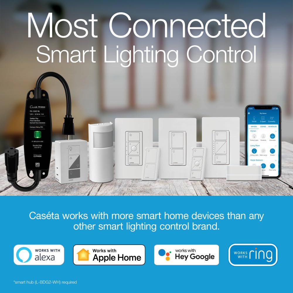 Pico remote beside the dimmer enables wireless control from anywhere.