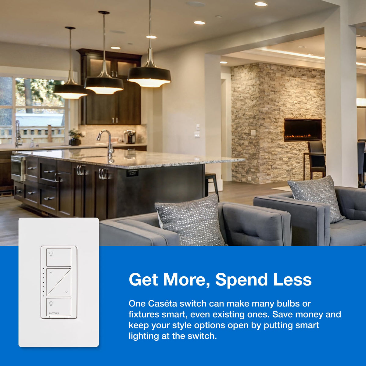 Lutron Caseta Pico remote compatible image enabling wireless control from anywhere.