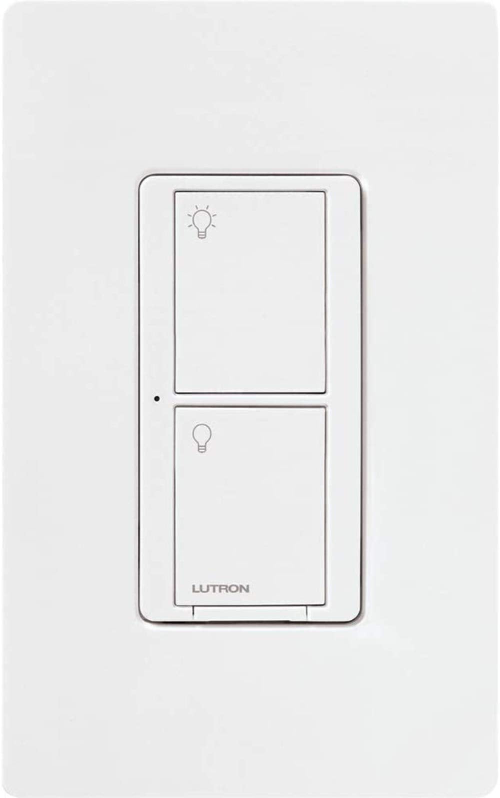 Lutron Caseta wallplate side view showing slim profile in white.