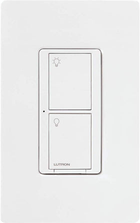 Lutron Caseta wallplate side view showing slim profile in white.