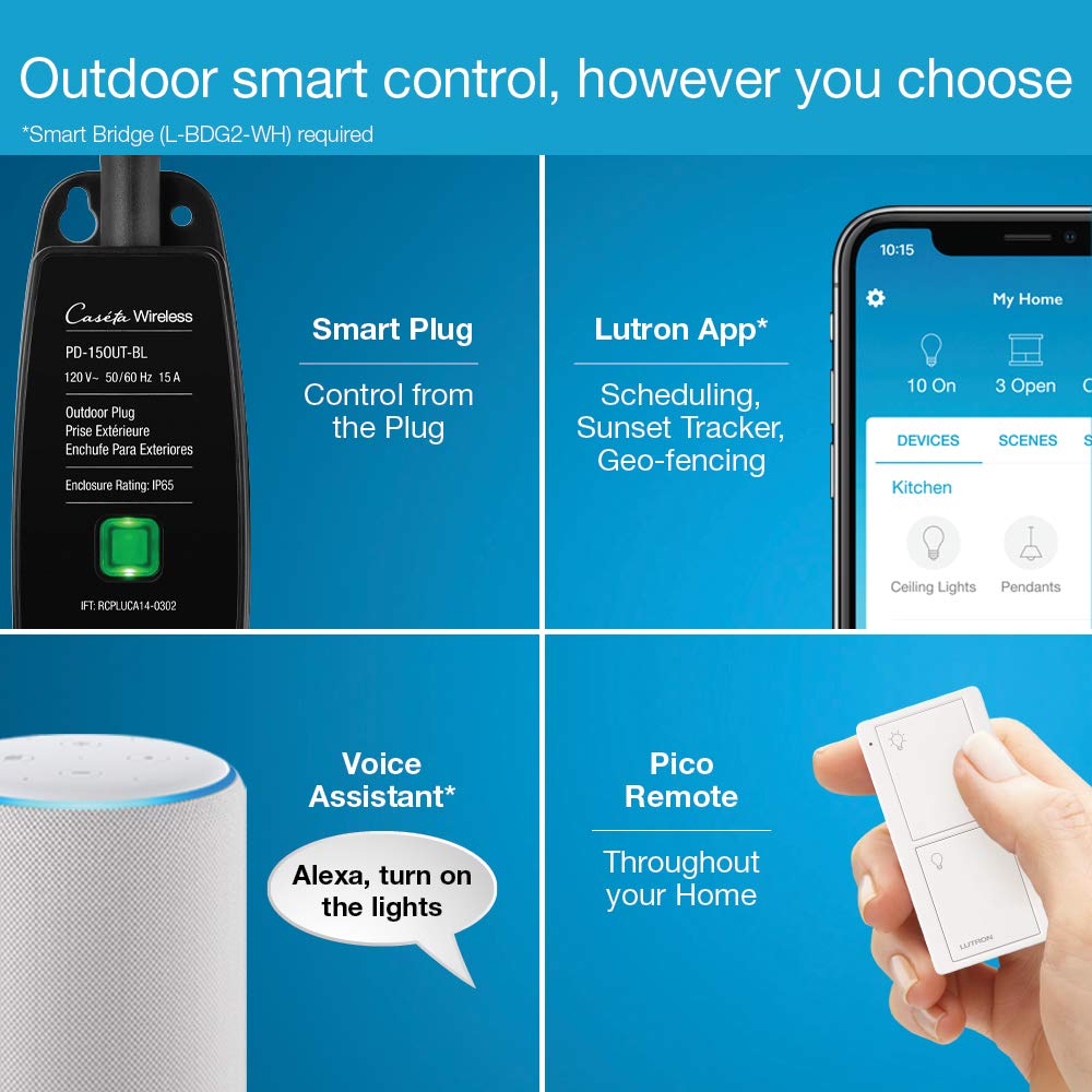 Caseta outdoor smart plug integrated with landscape lighting setup