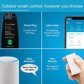 Caseta outdoor smart plug integrated with landscape lighting setup