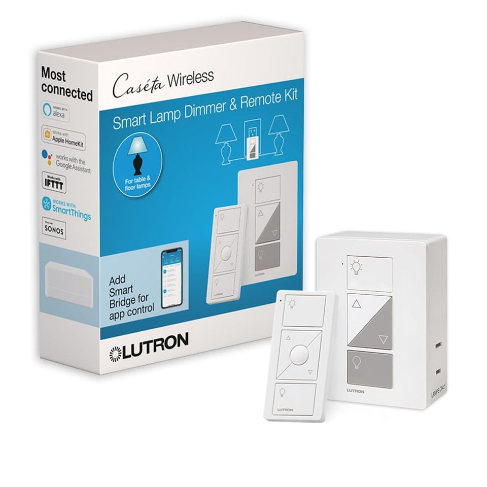 Lutron Caseta plug-in dimmer front view enabling adjustable lamp ambiance