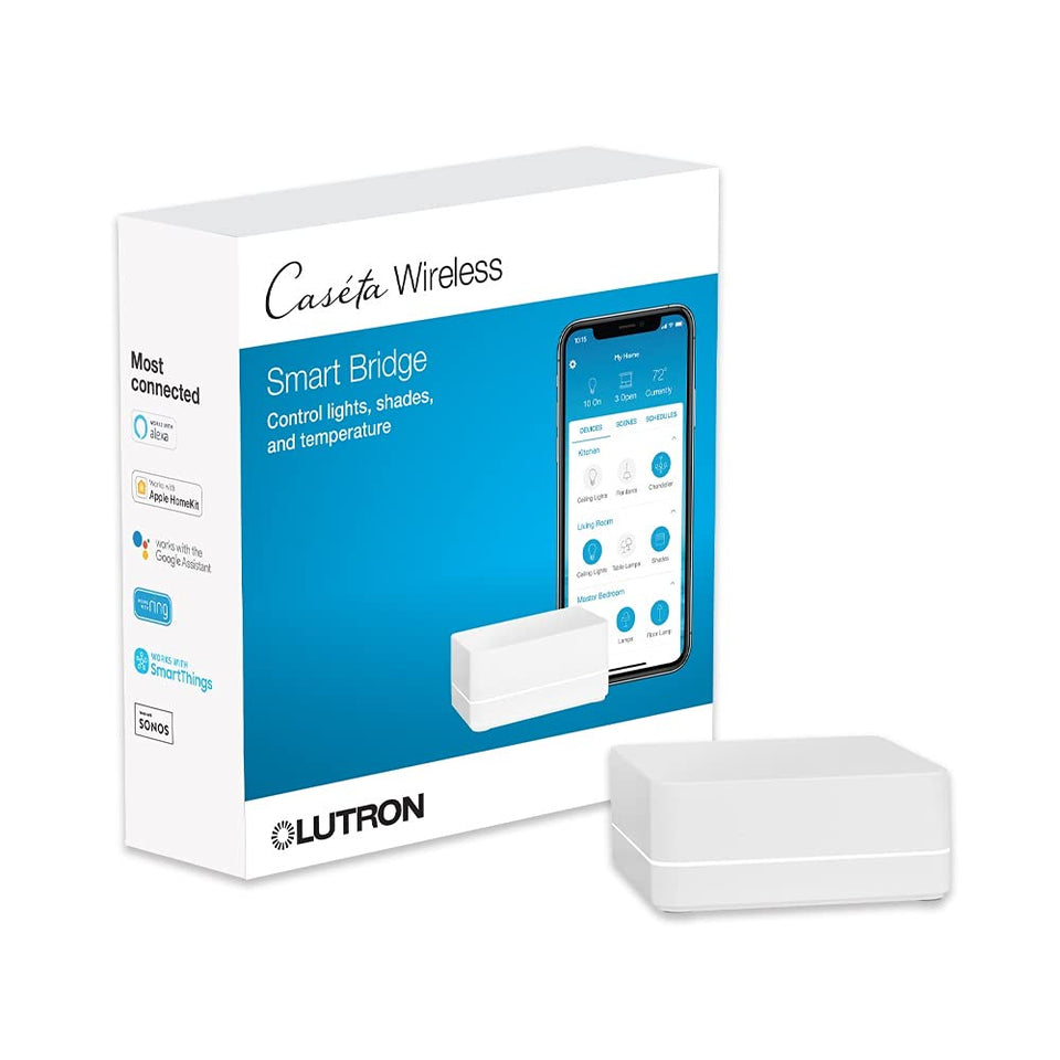 Lutron Caséta Smart Hub front view powering centralized lighting control.