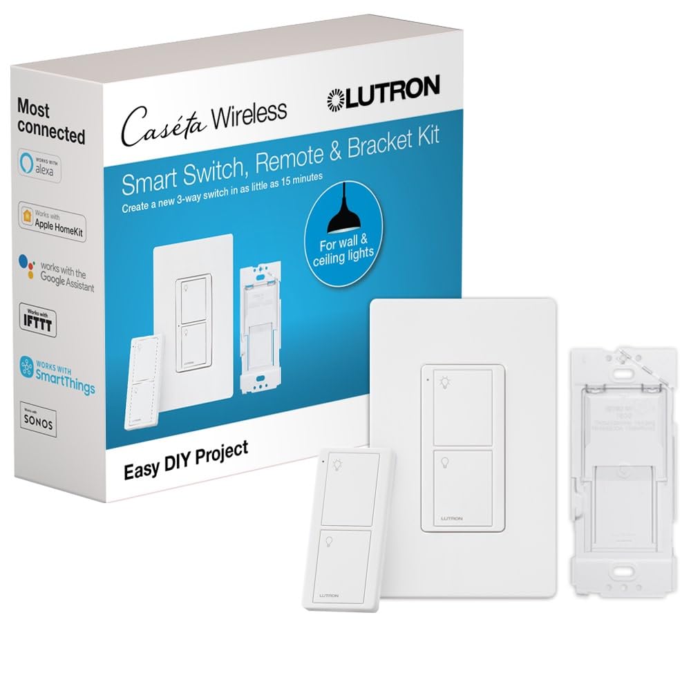 Lutron Caseta smart switch on front porch at dusk for safer entry lighting.
