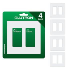 Lutron Claro 2-gang wallplate front view with glossy white finish for clean installation.