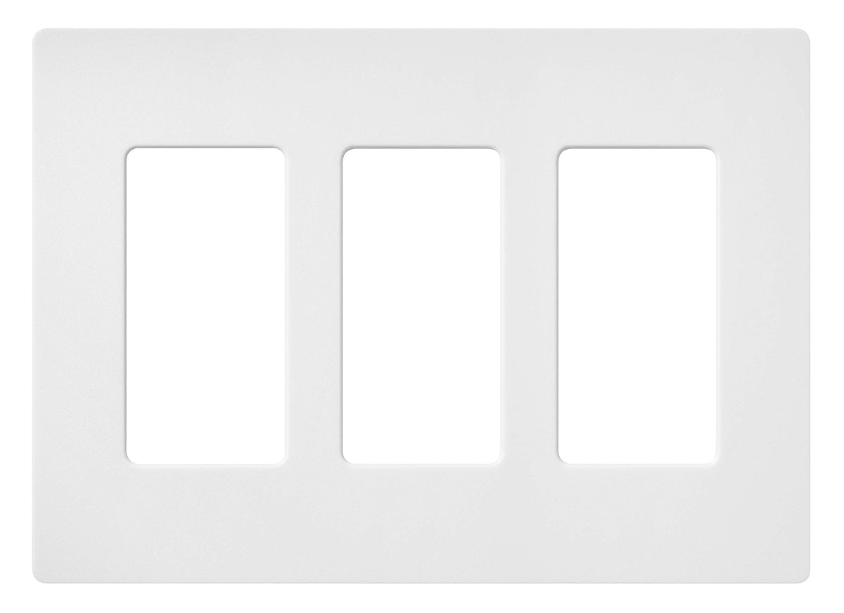 Lutron Claro 3-Gang Wall Plate with Snow Satin finish, screw-free and flush.