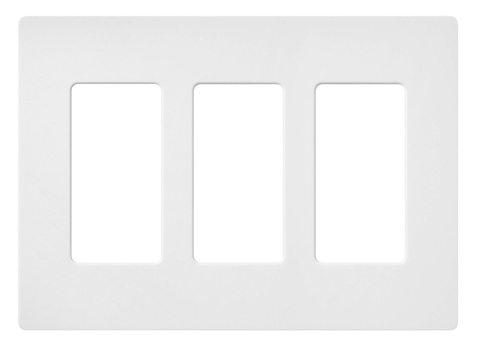 Lutron Claro 3-Gang Wall Plate with Snow Satin finish, screw-free and flush.
