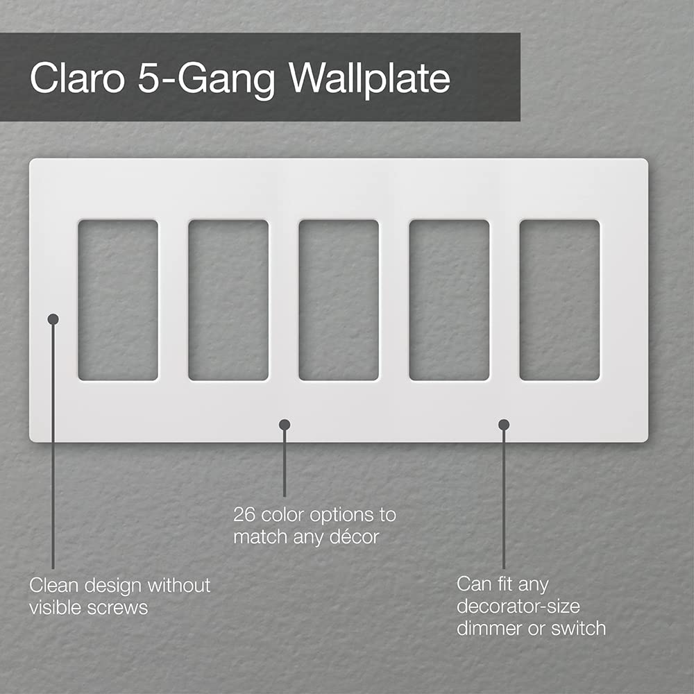 Lutron Claro wall plate close-up showing screwless design and glossy finish.