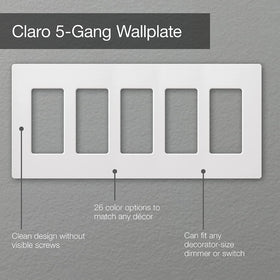 Lutron Claro wall plate close-up showing screwless design and glossy finish.