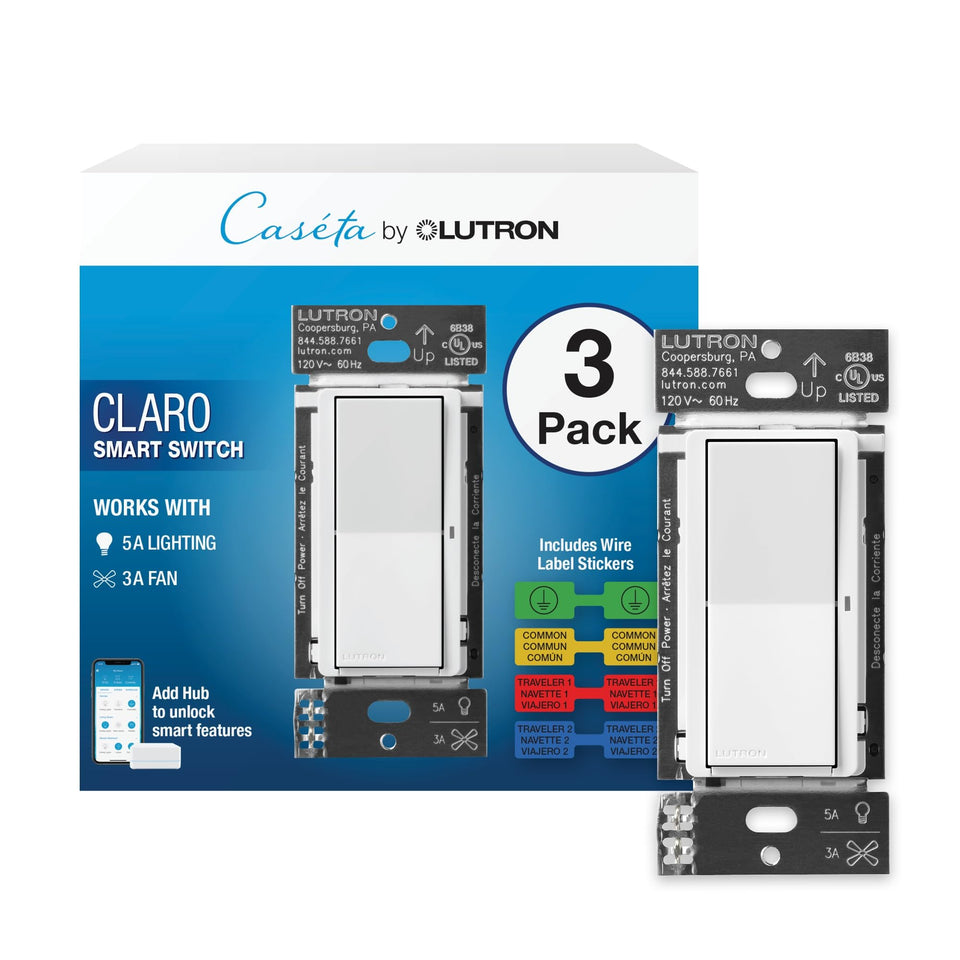 Lutron Claro 3-pack wall insert for clean, on-wall light control.
