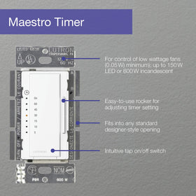 Lutron countdown timer setup closeup white demonstrating quick install