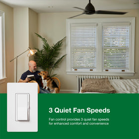 Lutron Diva quiet-speed mode image illustrating three calm settings