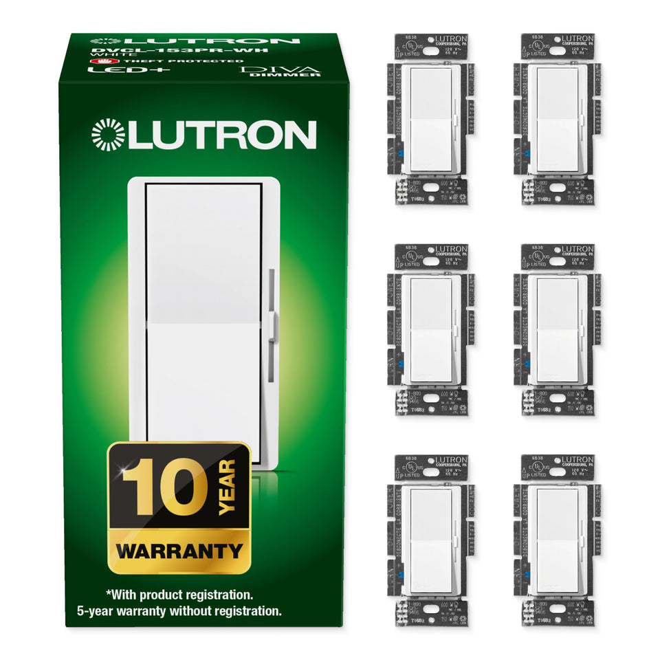 Lutron Diva dimmer paddle switch for easy on/off control of dimmable bulbs.