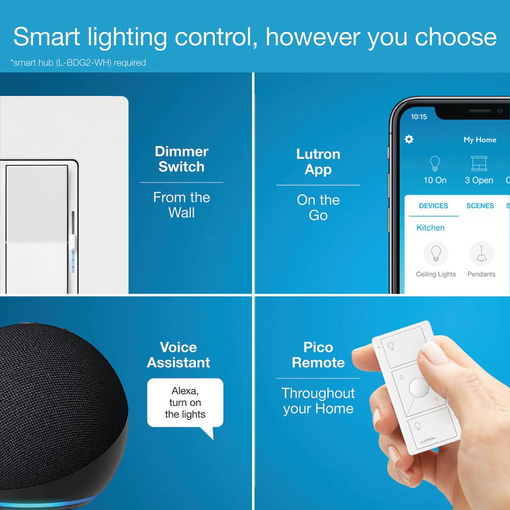 3-way setup illustrated with a Pico remote enables convenient room-to-room control.