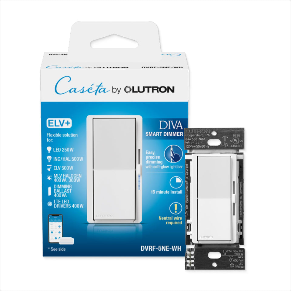 Lutron Diva ELV+ dimmer front view showing precise LED dimming