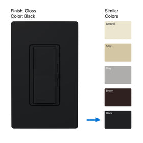 Lutron Diva black dimmer paddle and slider in use for adjustable lighting.