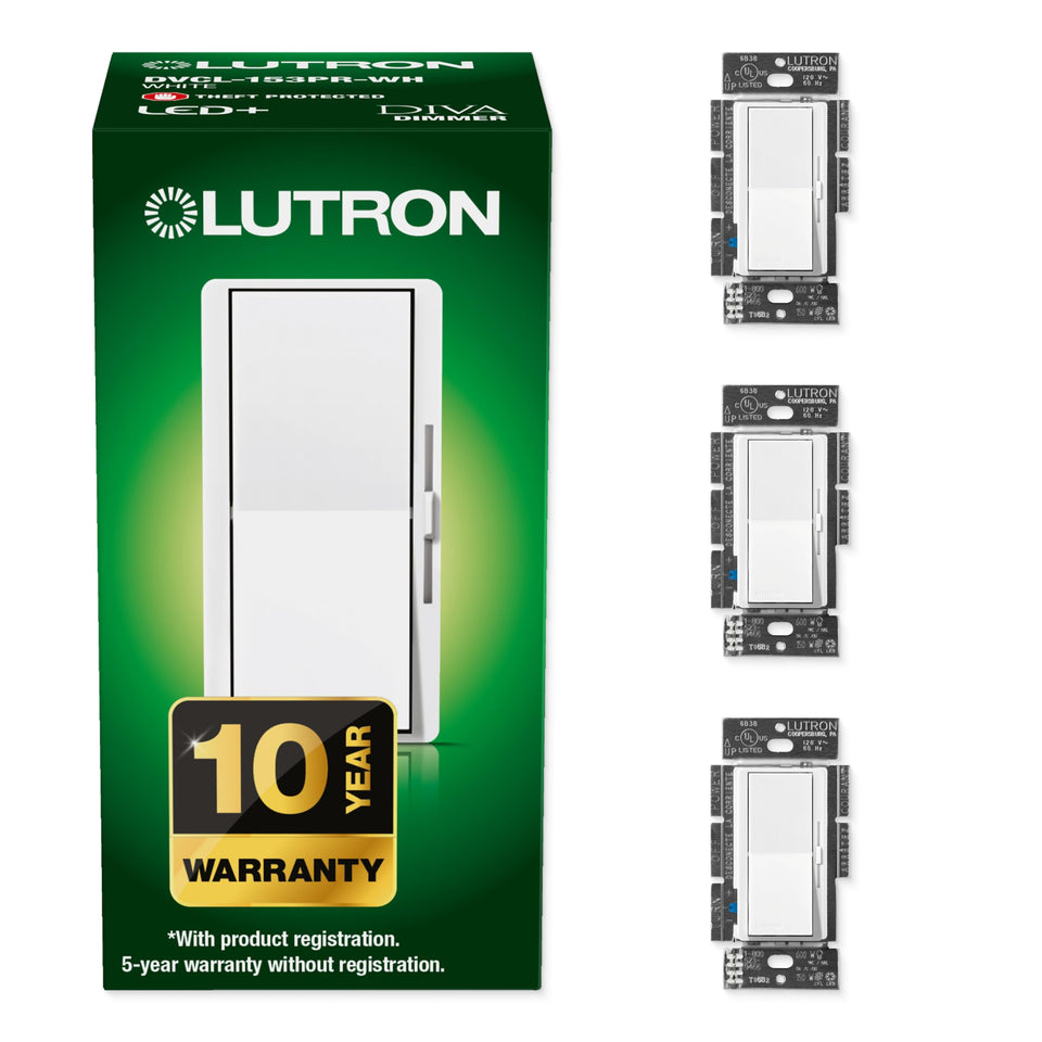 Lutron Diva LED+ dimmer paddle for easy on/off and smooth brightness control.