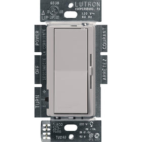 Lutron Diva LED+ dimmer faceplate in gray blends with modern décor and controls lighting.