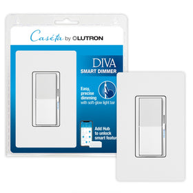 Lutron Diva smart dimmer switch with paddle-design for seamless Caseta lighting control.