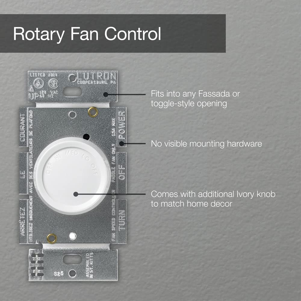 Lutron FSQ-2FH-DK ivory knob close-up showing color option.