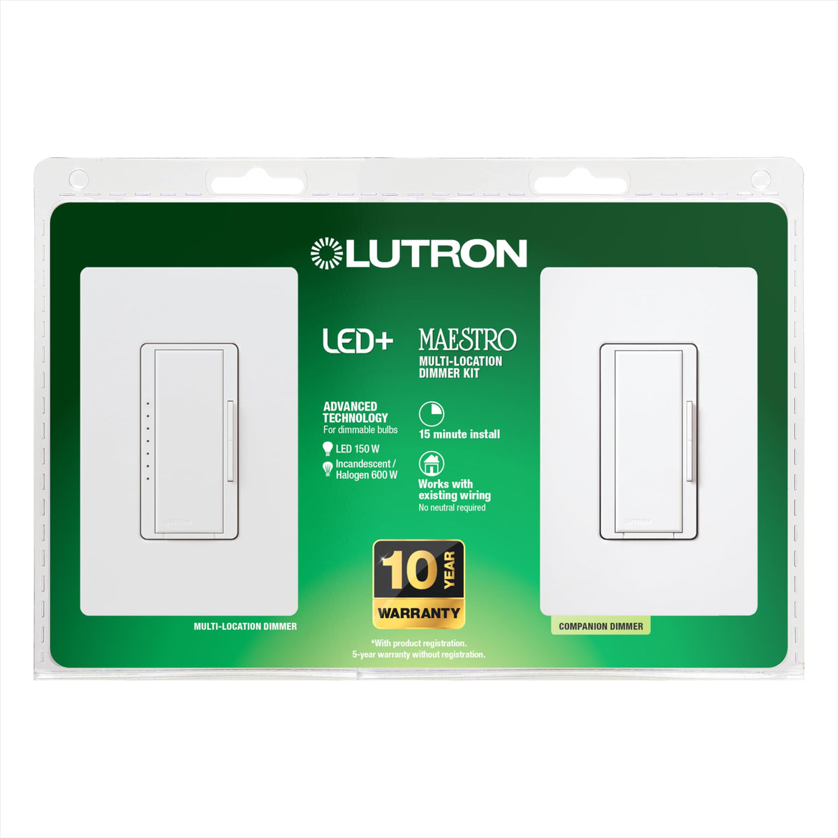 Lutron Maestro LED+ dimmer kit with two-location control for convenient room-wide lighting