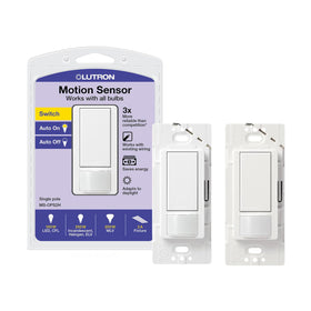 Lutron Maestro occupancy sensor switch in a bathroom setup, hands-free auto-on lighting.