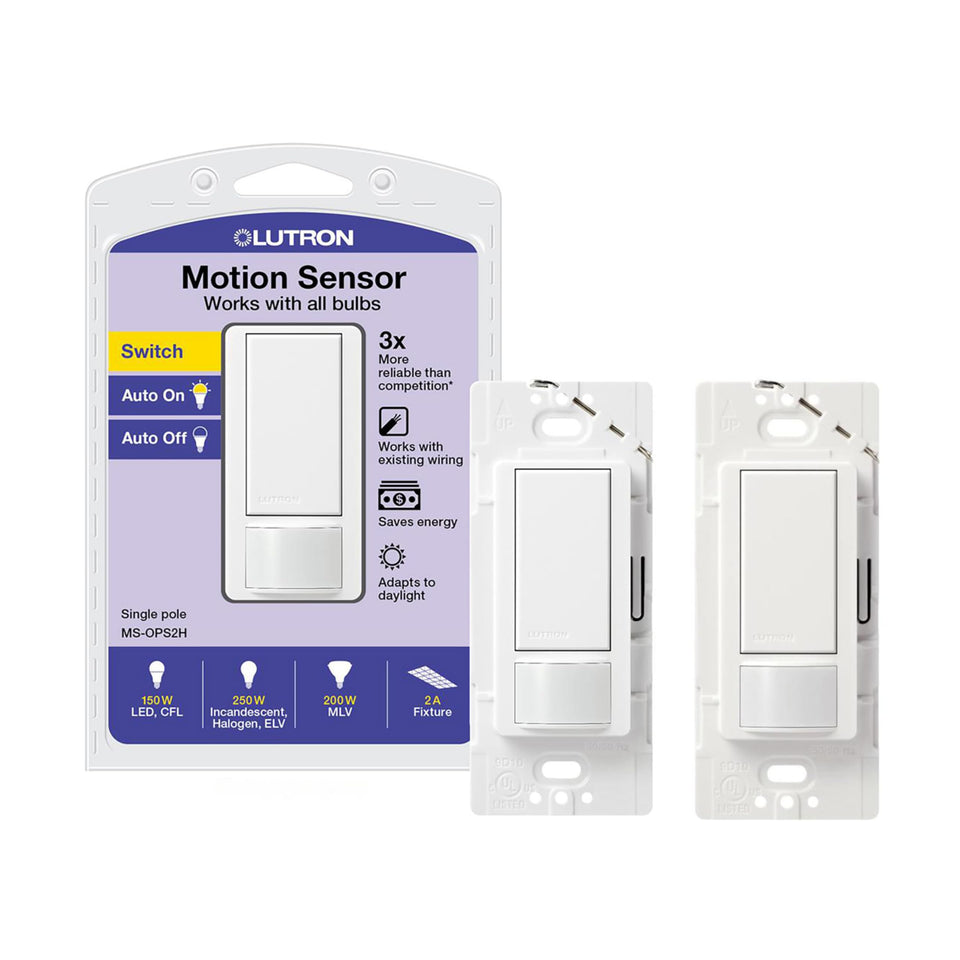 Lutron Maestro occupancy sensor switch in a bathroom setup, hands-free auto-on lighting.