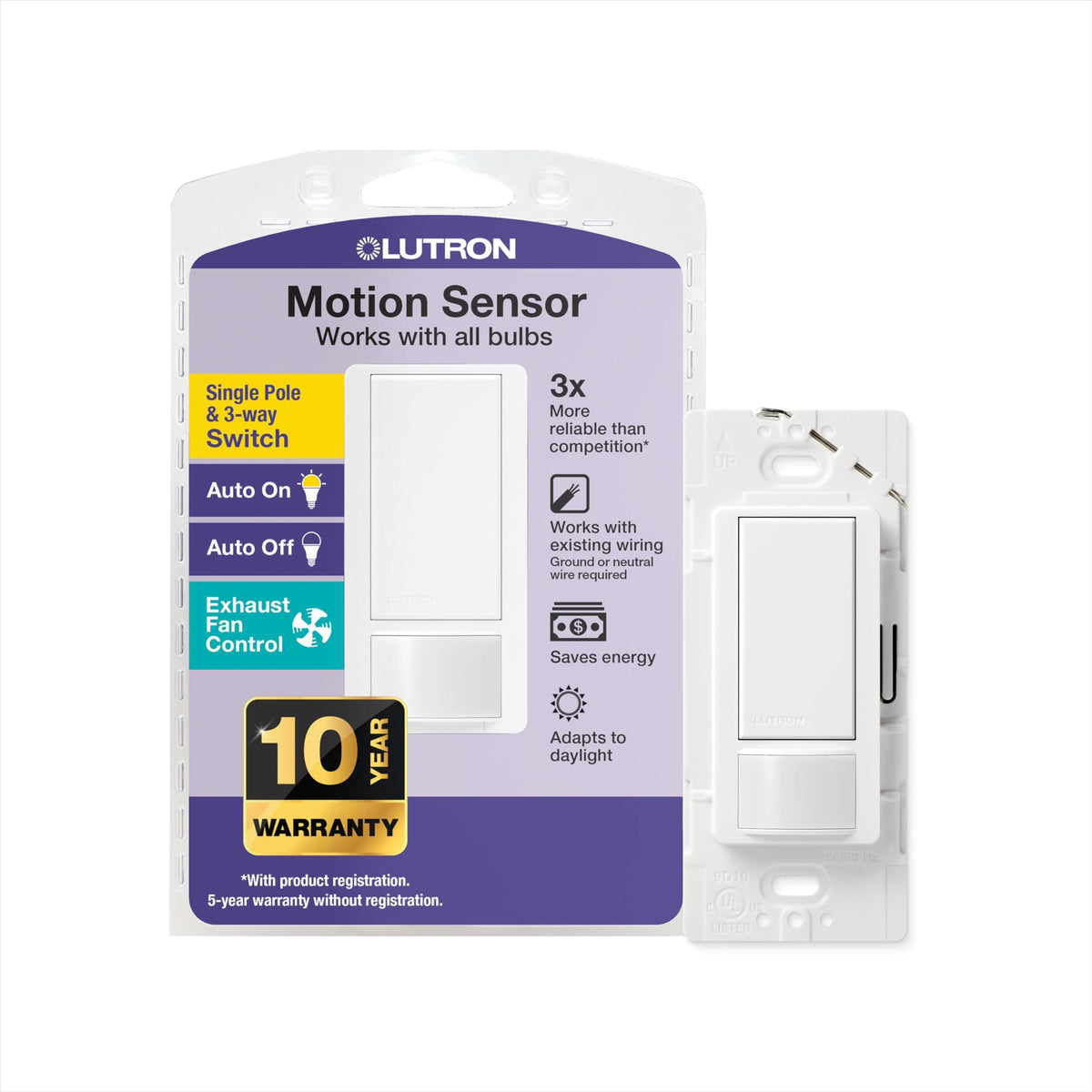 Lutron Maestro occupancy sensor switch white in-wall installation enables hands-free lighting control.