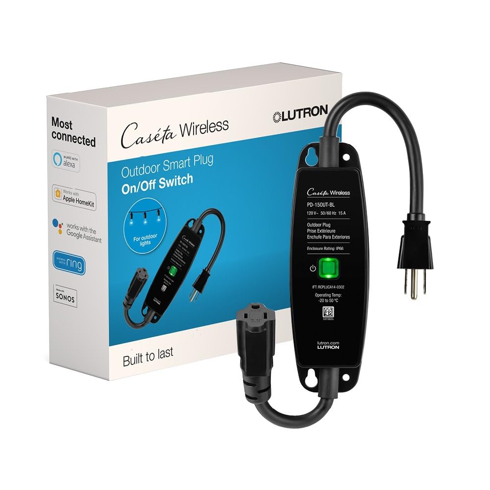 Lutron Caseta weatherproof outdoor plug powering landscape lights.
