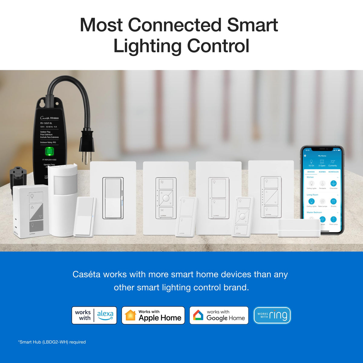 Hub integration enables voice and app control for outdoor lighting.