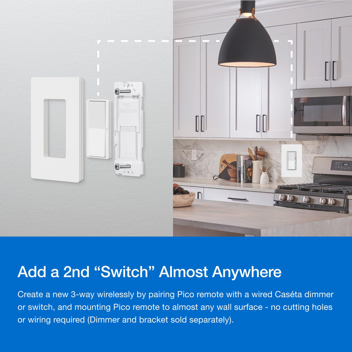 Pico remote paired with multiple Caséta devices enables full room control.