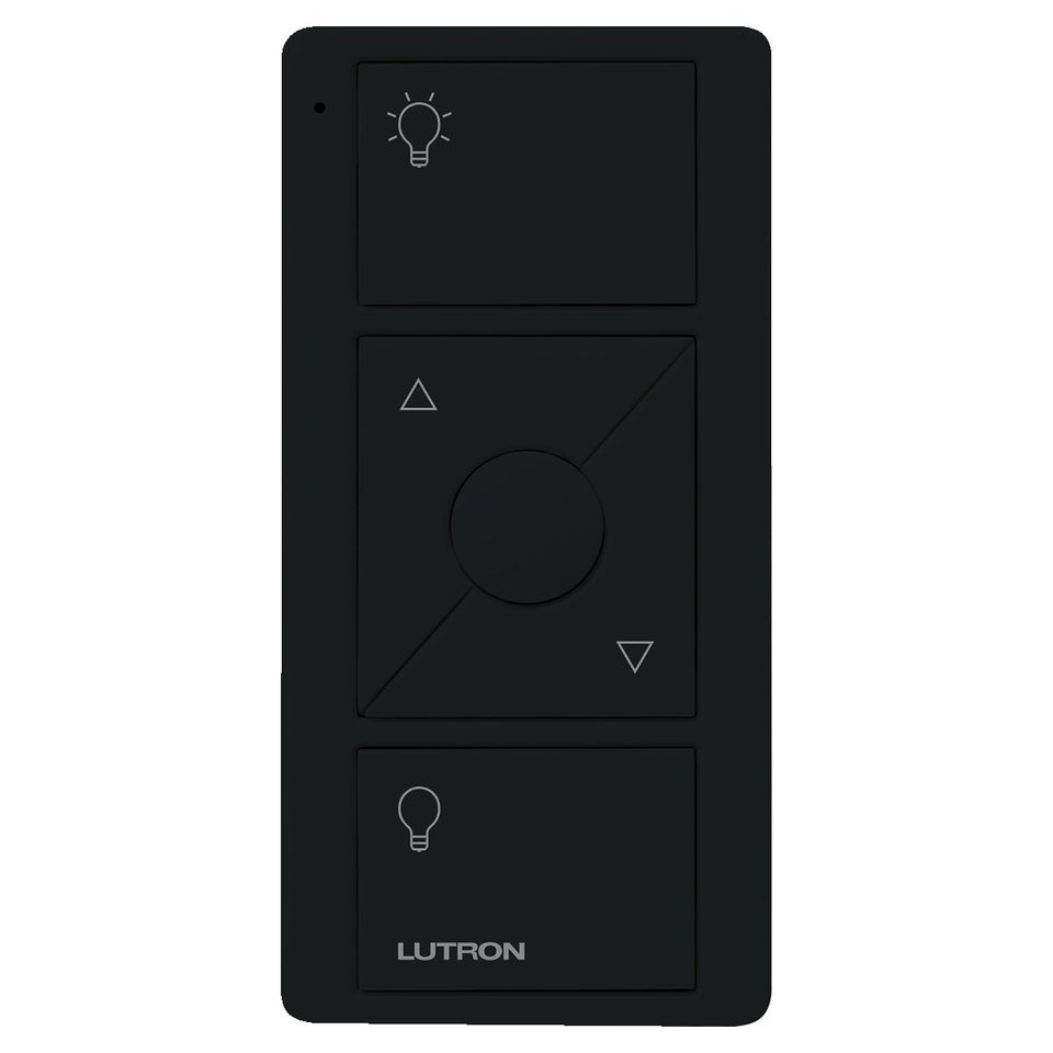 Lutron Pico remote mounted on wall plate for convenient Caseta dimmer control
