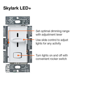 Lutron Skylark LED+ dimmer wall-mount in white finish