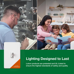 Living room setup demonstrating full-range dimming with Lutron switch