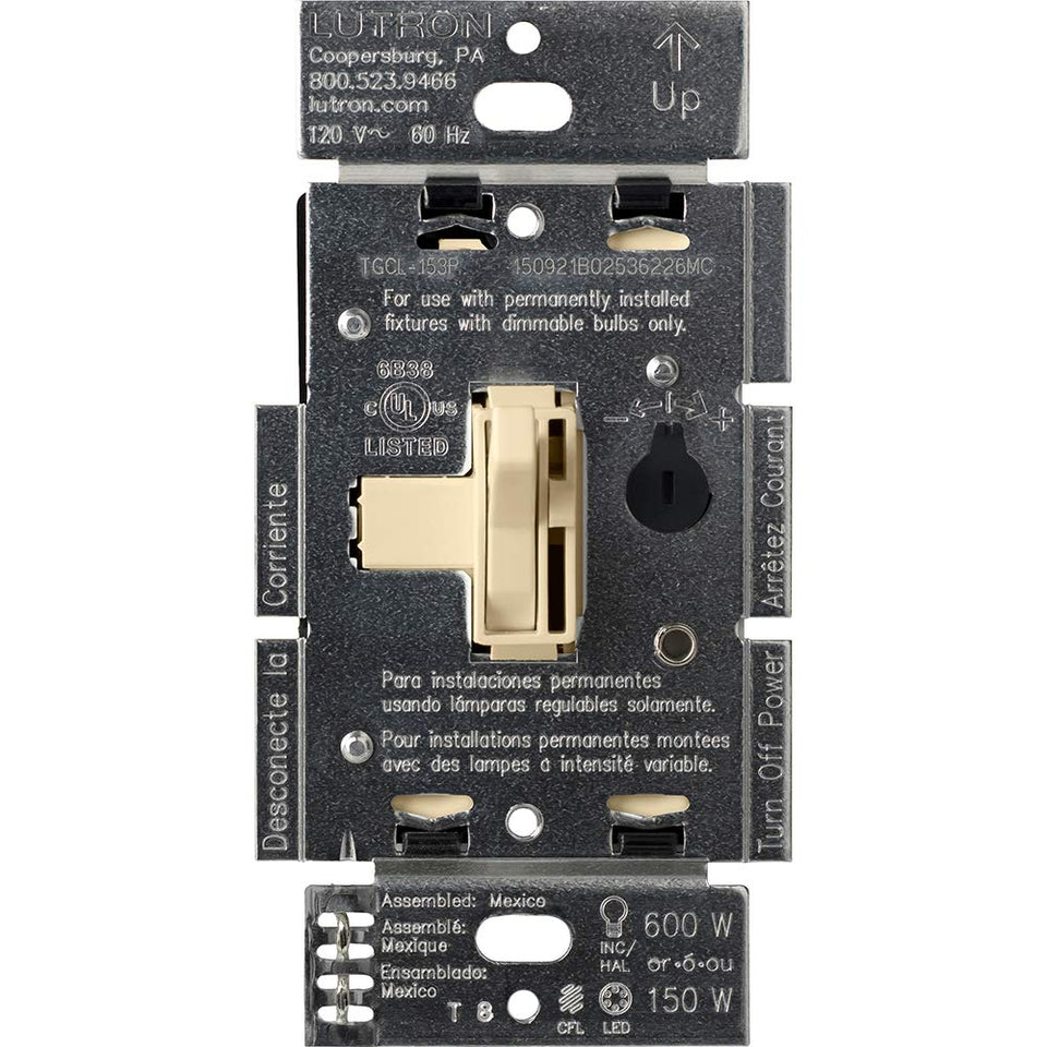 Lutron Toggler LED+ Dimmer switch in ivory face with precise brightness control