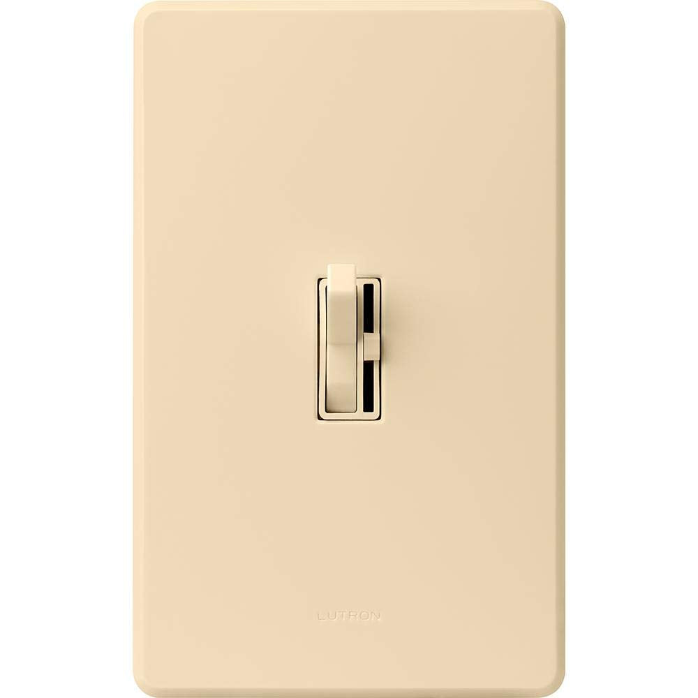 Close-up of ivory toggle and sliding dimmer on Lutron LED+ Dimmer
