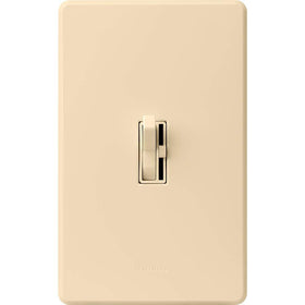 Close-up of ivory toggle and sliding dimmer on Lutron LED+ Dimmer