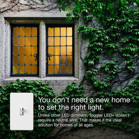 Wall plate compatibility note for Lutron LED+ Dimmer (wall plate sold separately)
